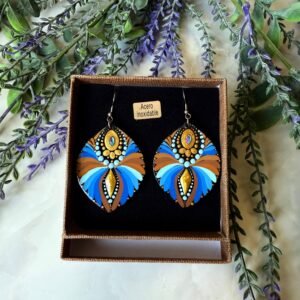 PENDIENTES MANDALA GRANDE MARRÓN Y AZUL